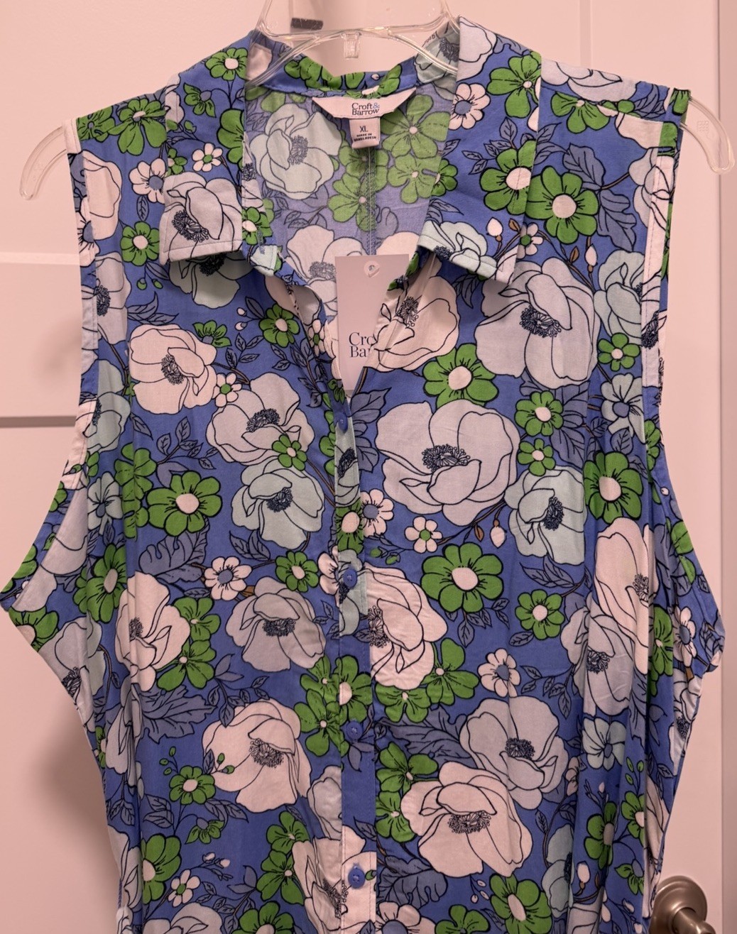 Croft & Barrows Floral Button Down Dress Sz L Casual Waist Tie- Pockets NEW