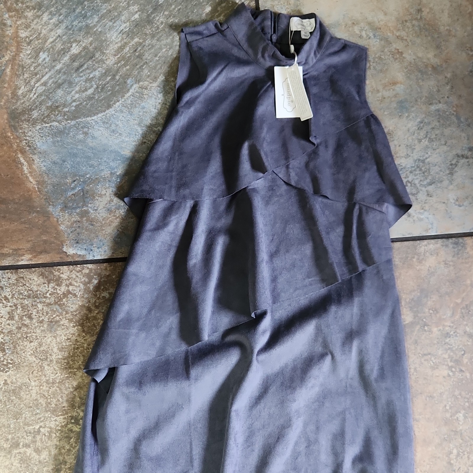 Mud Pie Women’s Gray Solid Sleeveless Collared Zip Lined Layered Ruffle Mini M
