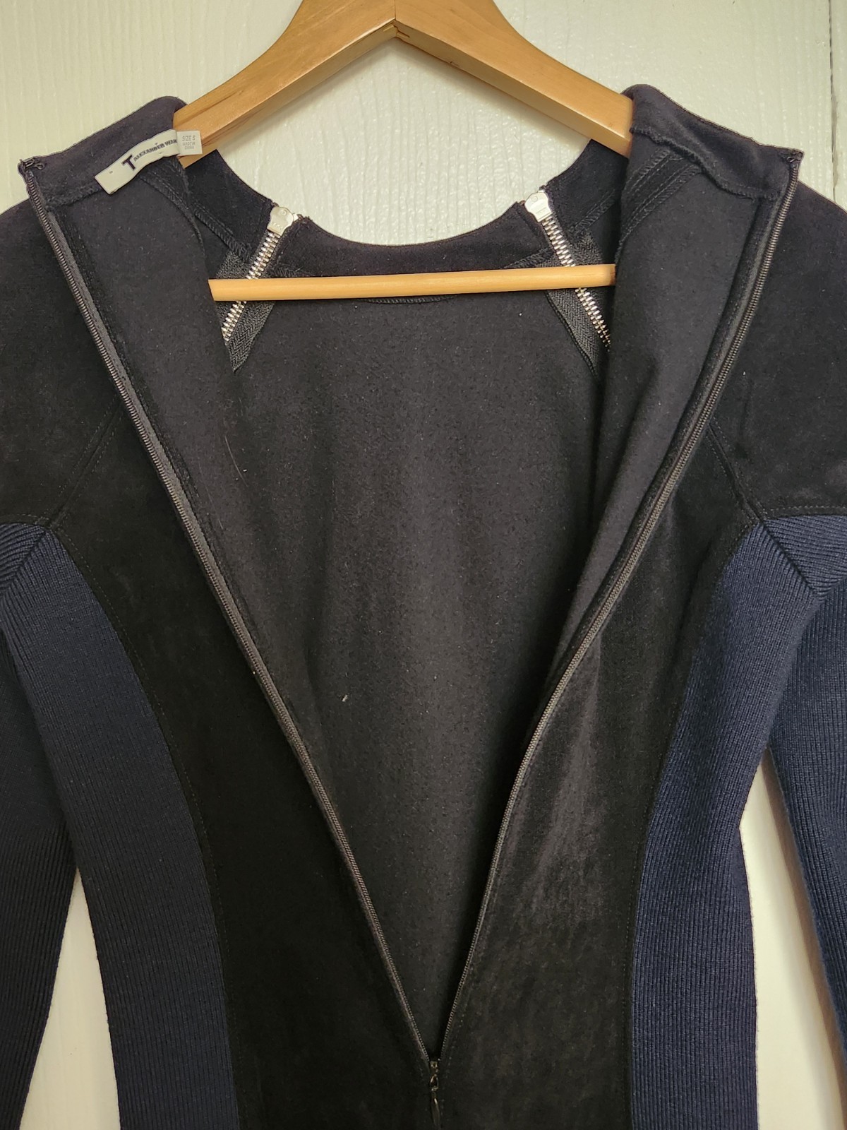 T By Alexander Wang Long Sleeve Scuba Zipper Dress Colorblock Blue Black Size 6