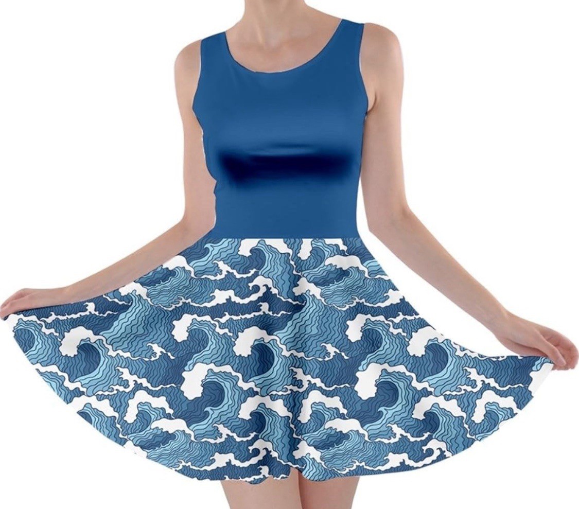 COWCOW Women’s A-Line Wave Print Scoop Neck Sleeveless Knee Dress XL
