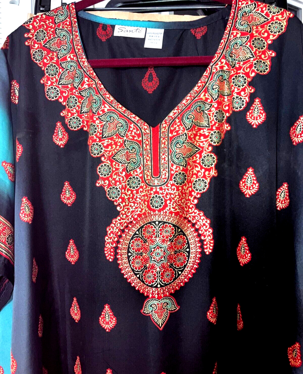 NEW NWT MUMU 2X 3X SANTE KAFTAN CAFTAN HOUSE DRESS BLACK RED &TEAL #HJ