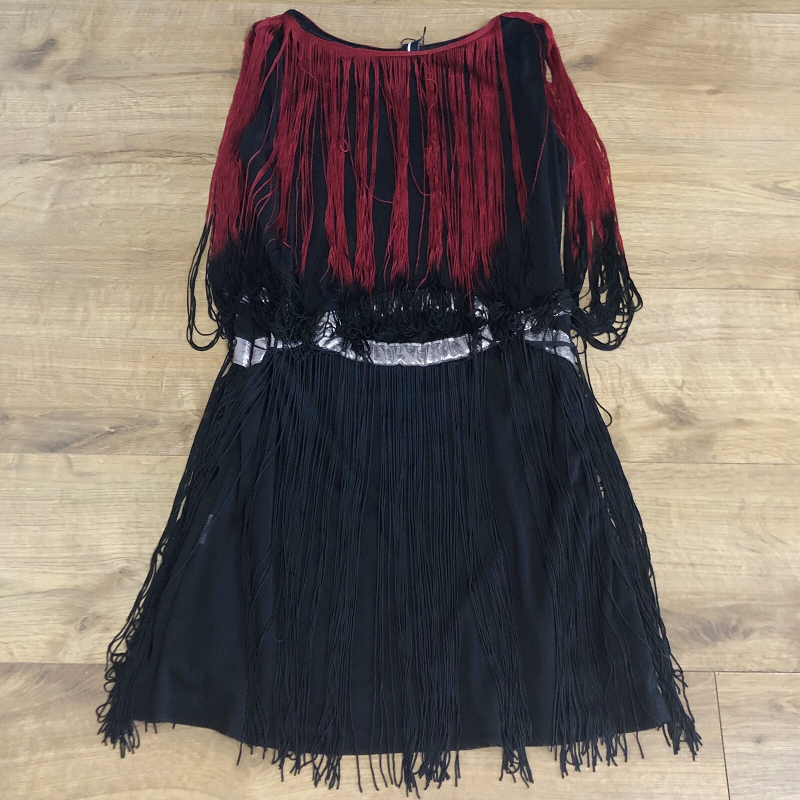 Izabel London Sleeveless Ruffle Waistline Detailed Dress UK8 Black & Wine BNWT