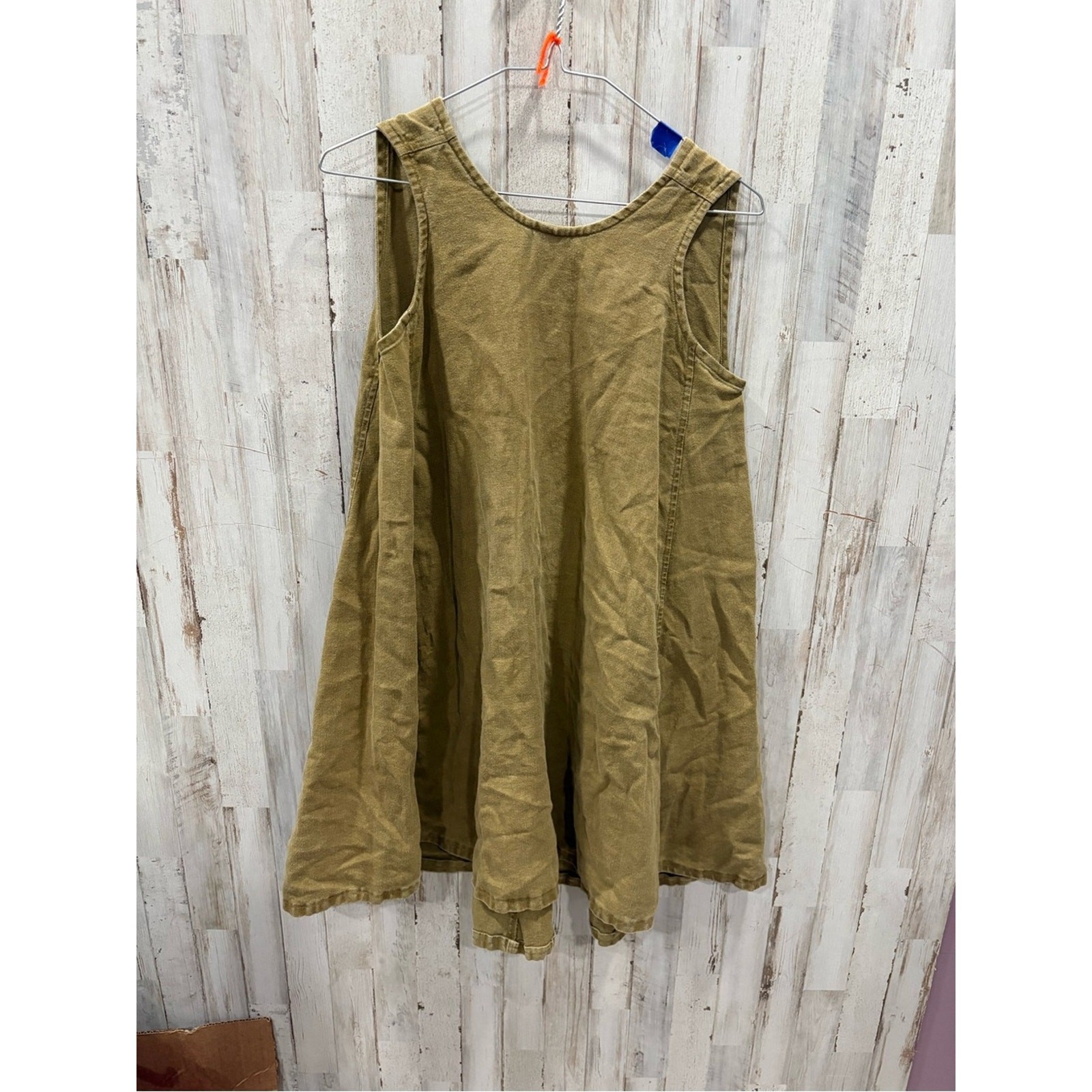 Elizabeth Suzann Harlow Linen Swing Dress Olive Green XXS Flawed Lagenlook