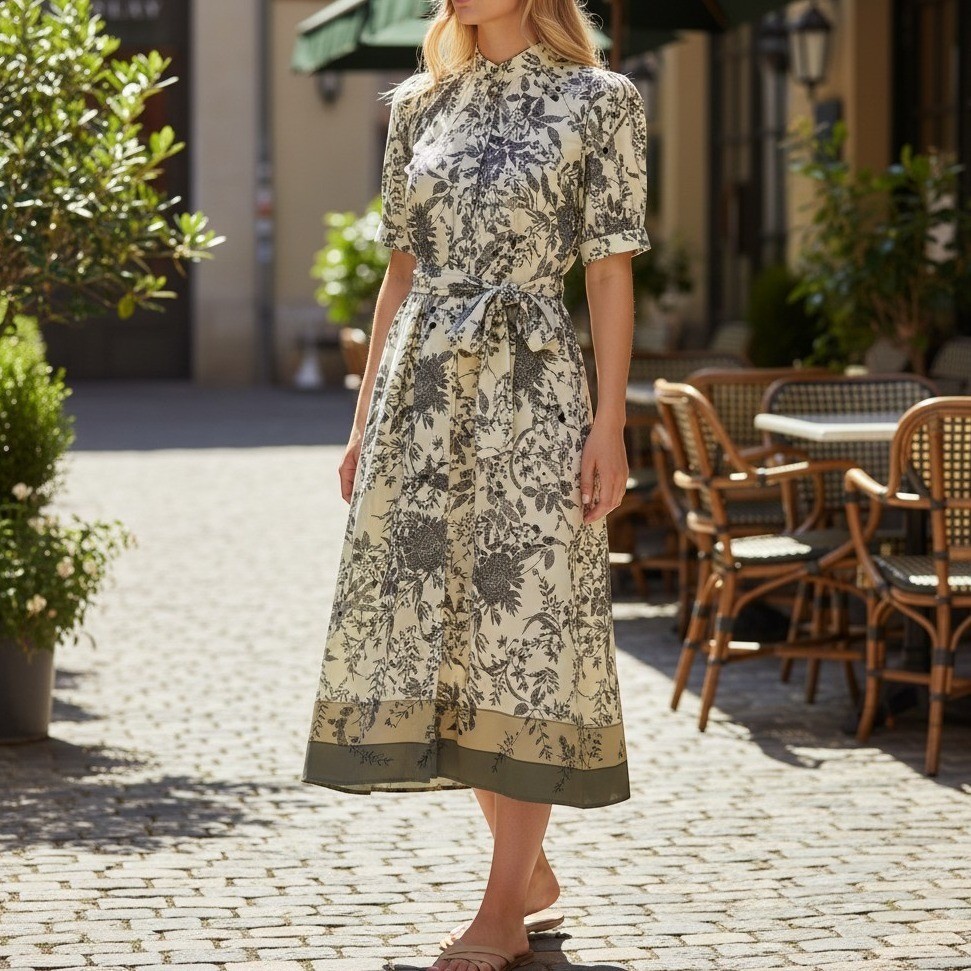 Ann Taylor Factory Petite Floral Toile Midi Dress Cream Black Olive Green SP NEW