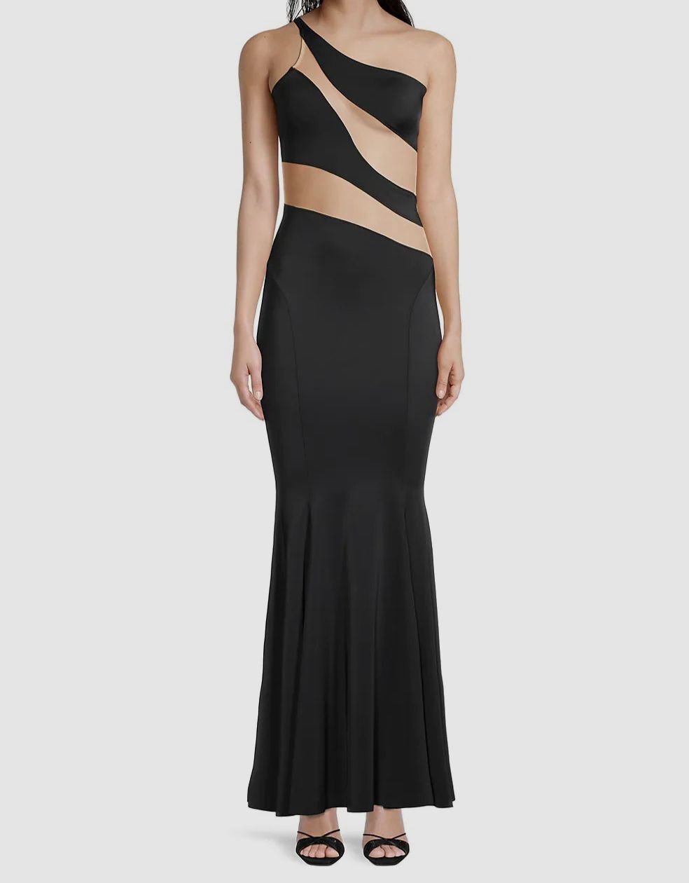 $335 Norma Kamali Women’s Black Snake Mesh One-Shoulder Mermaid Dress Size S/36