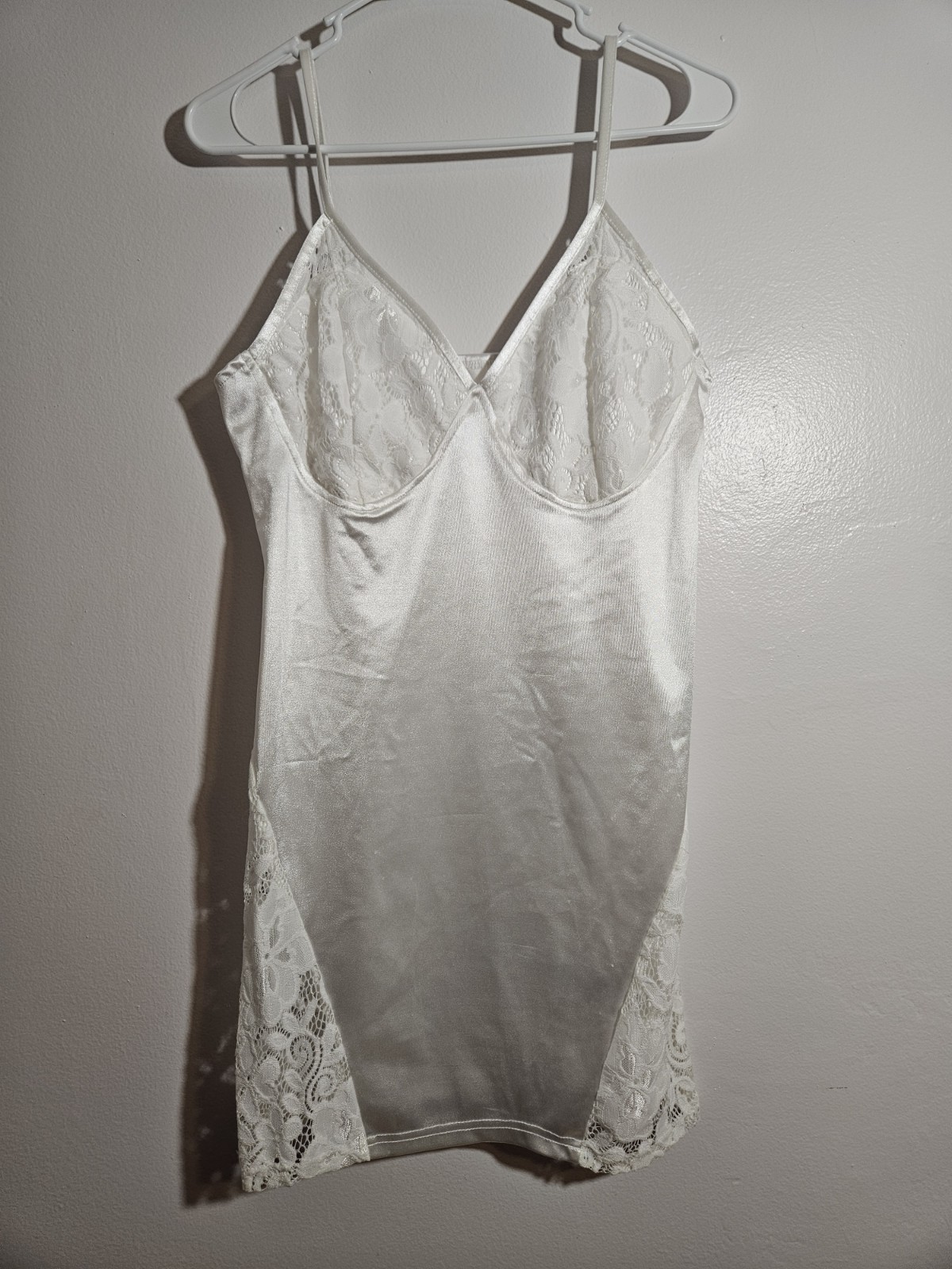 SHEIN White Polyester/Elastane Dress/Teddy with Lace Cups size 0XL Curve