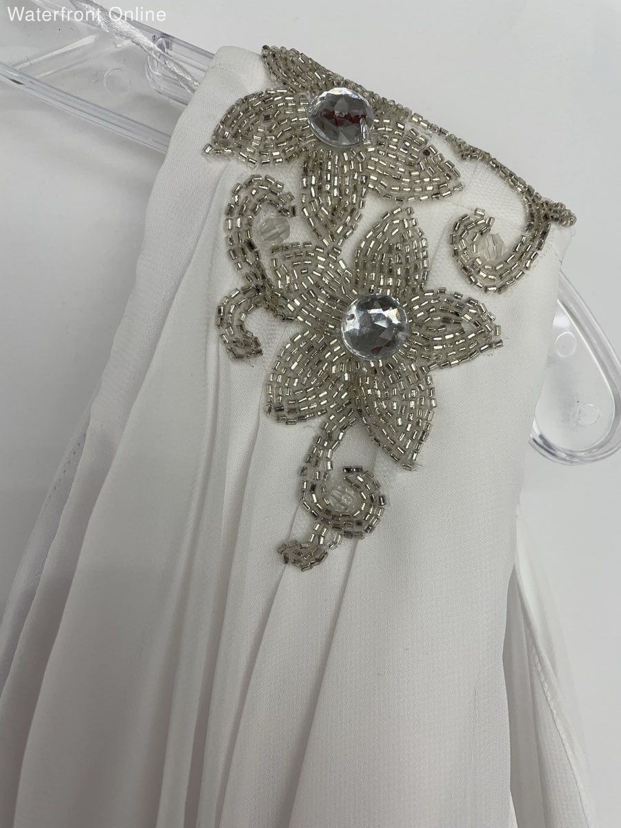JS Boutique White Sequin One Shoulder Dress Sheer Flowy NWT Size 16