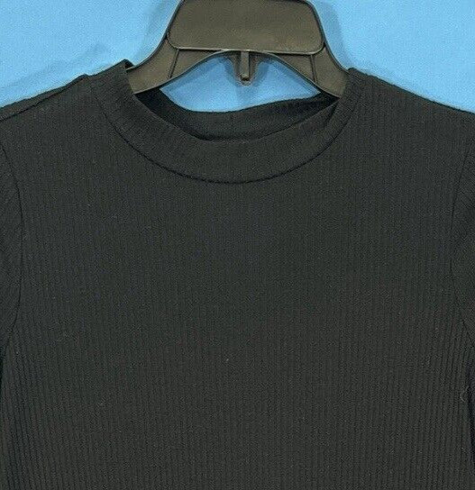 LOVE FIRE Black LIGHTWEIGHT Ribbed Knit KEYHOLE BACK Ruffled Hem A-LINE DRESS M