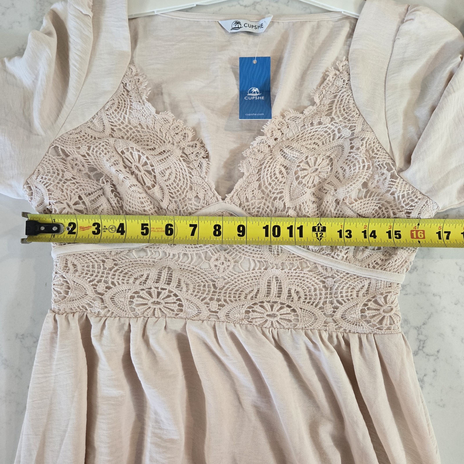 Cupshe Medium Cream Ivory Neutral Maxi Long-Sleeve Crochet Dress Bridal Boho