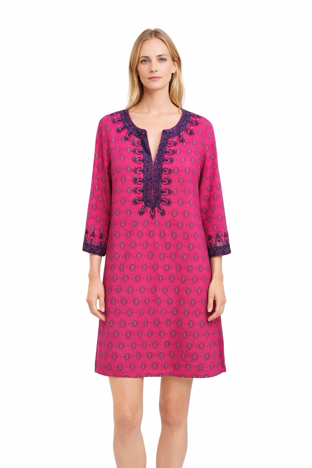 Calypso St Barth Mini Tunic Dress Cotton Size XS Embroidered Sparkle Coverup