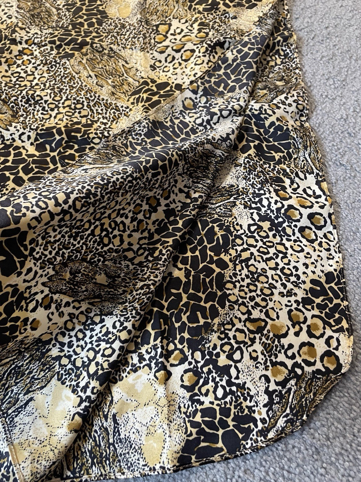 Leopard Print Satin Kaftan Maxi Dress OSFM Beige Black Caftan Boho Safari