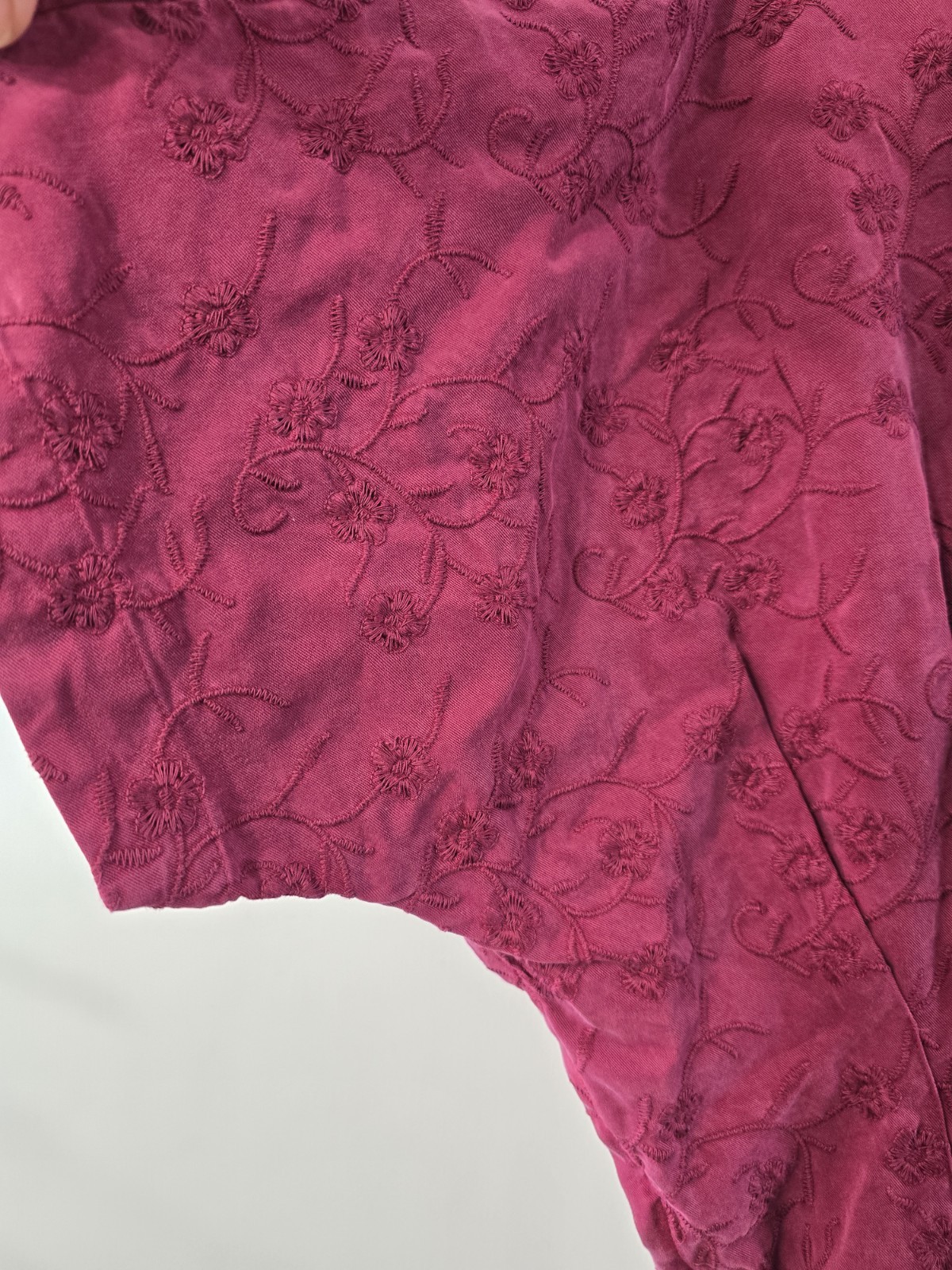 Soft Surroundings Embroidered SS Short Sleeve Tencel Midi Shirtdress Rich Berry