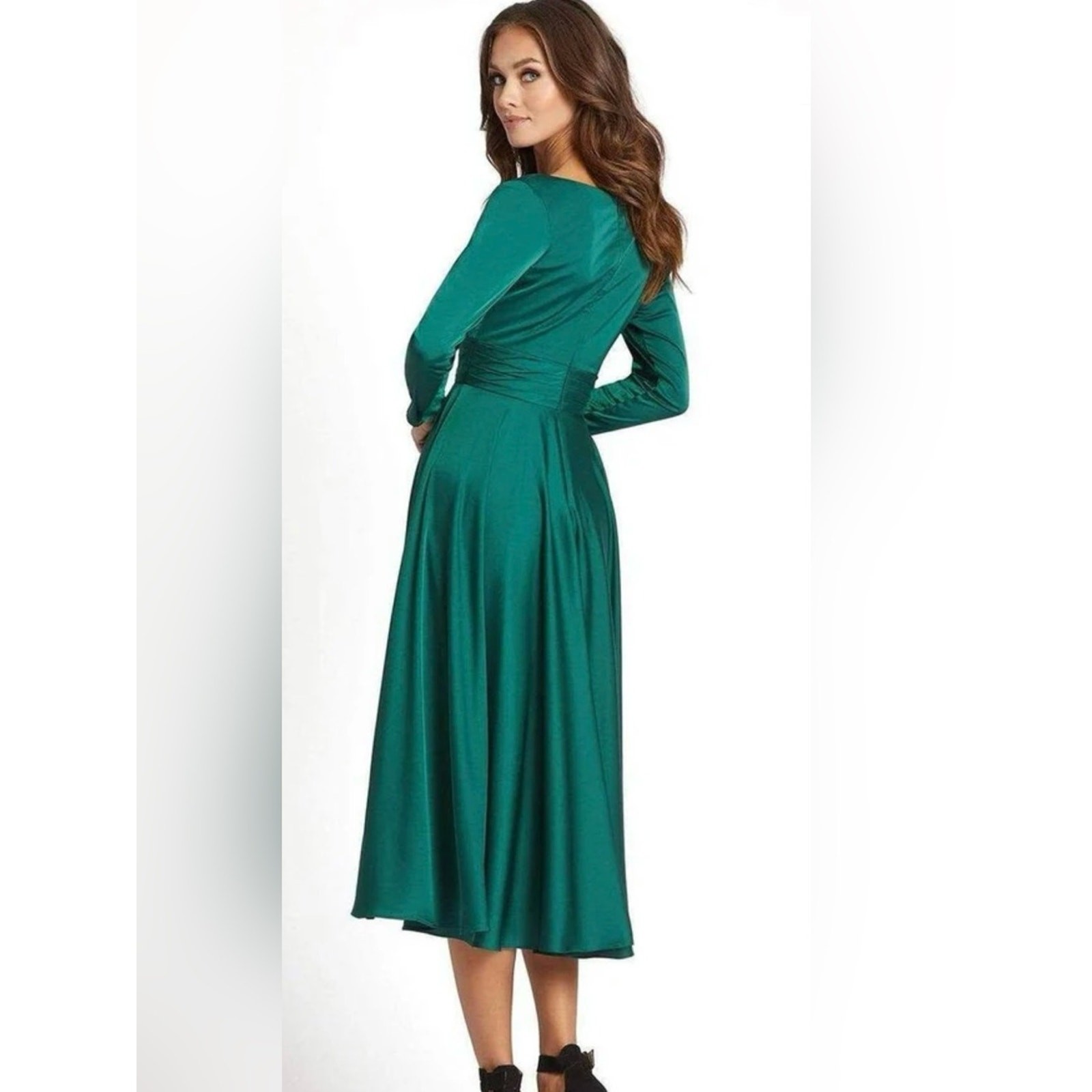 NWT Mac Duggal PLUNGE NECK SATIN A LINE DRESS Emerald Grn 67527emerald midi 16