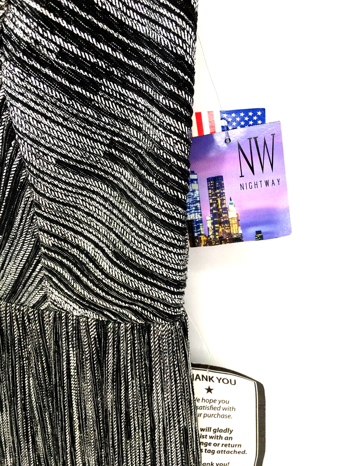 NWT Nightway Silver/Black Sleeveless Double Strap Shimmer Gown Maxi Dress Size 6