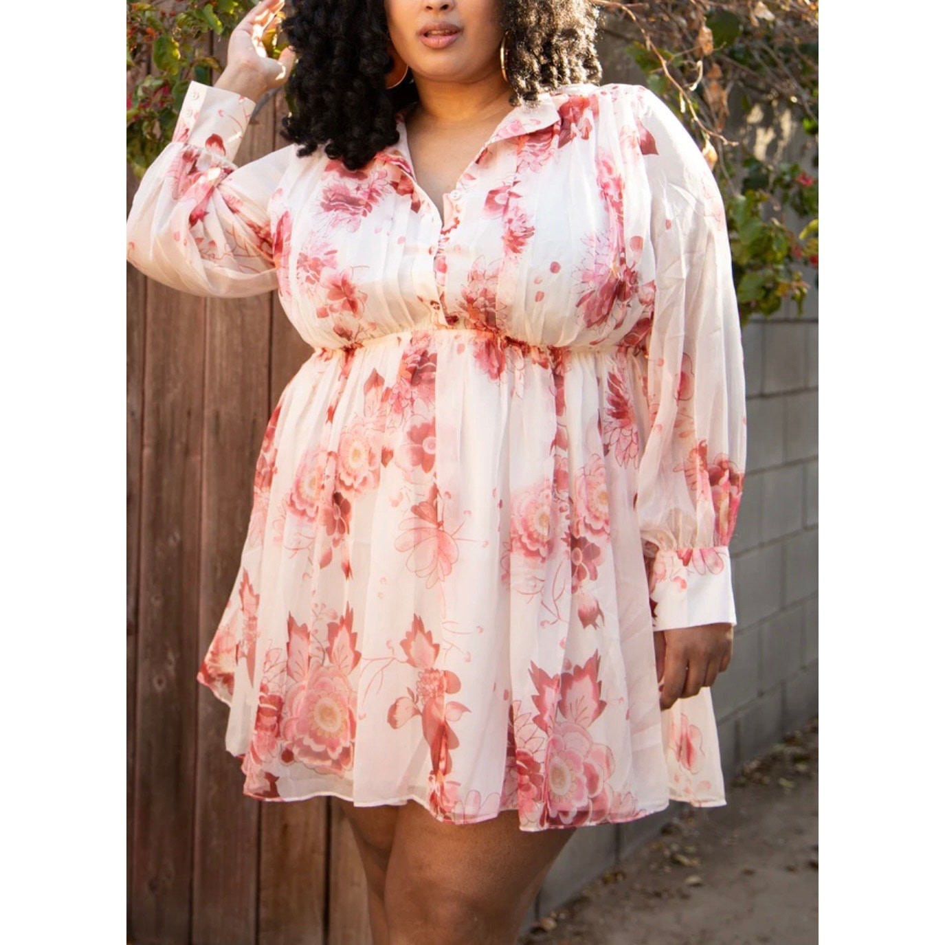 Sante Grace Vetements Mini Dress Women’s 1X Pink Floral Empire Waist Long Sleeve
