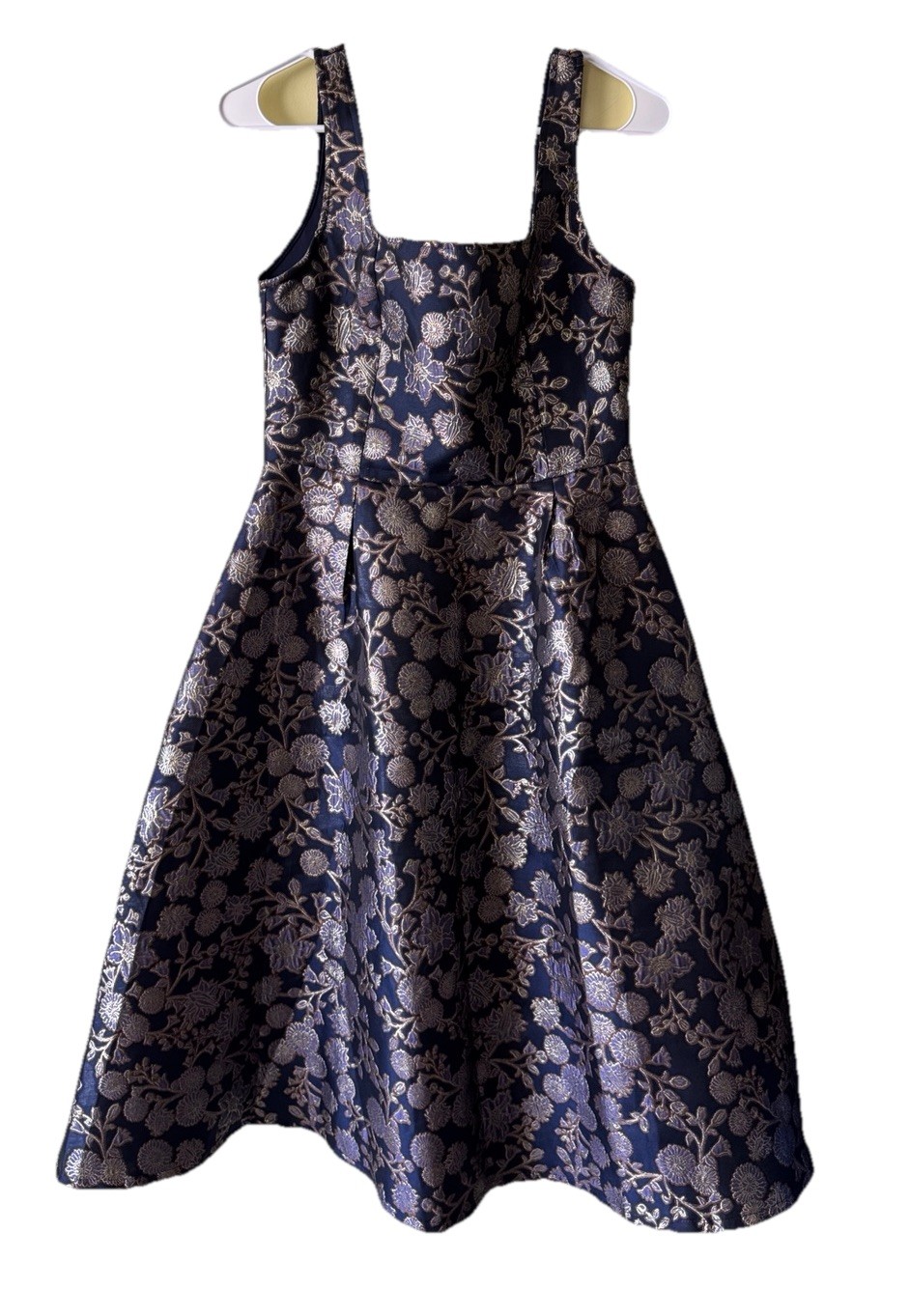 Francesca’s Blue Gold Floral Metallic Sleeveless Midi Fit & Flare A-line Dress S