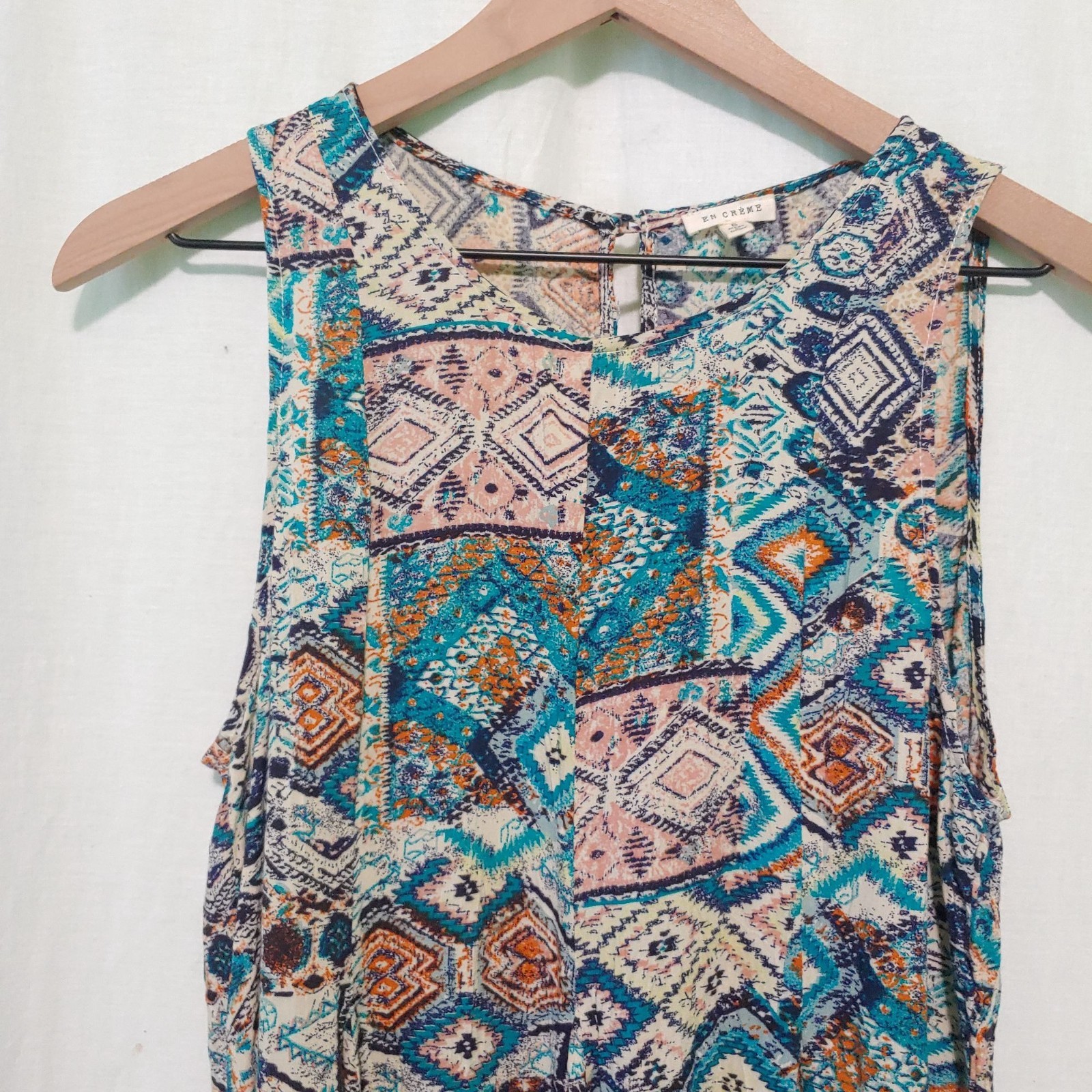 En Creme dress womens Size Small boho trapeze short multi-colored sleeveless