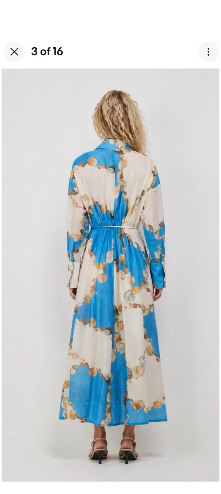 Caroline Constas S Blue/Seashells Print Long Sleeves Collared Buttoned up Maxi