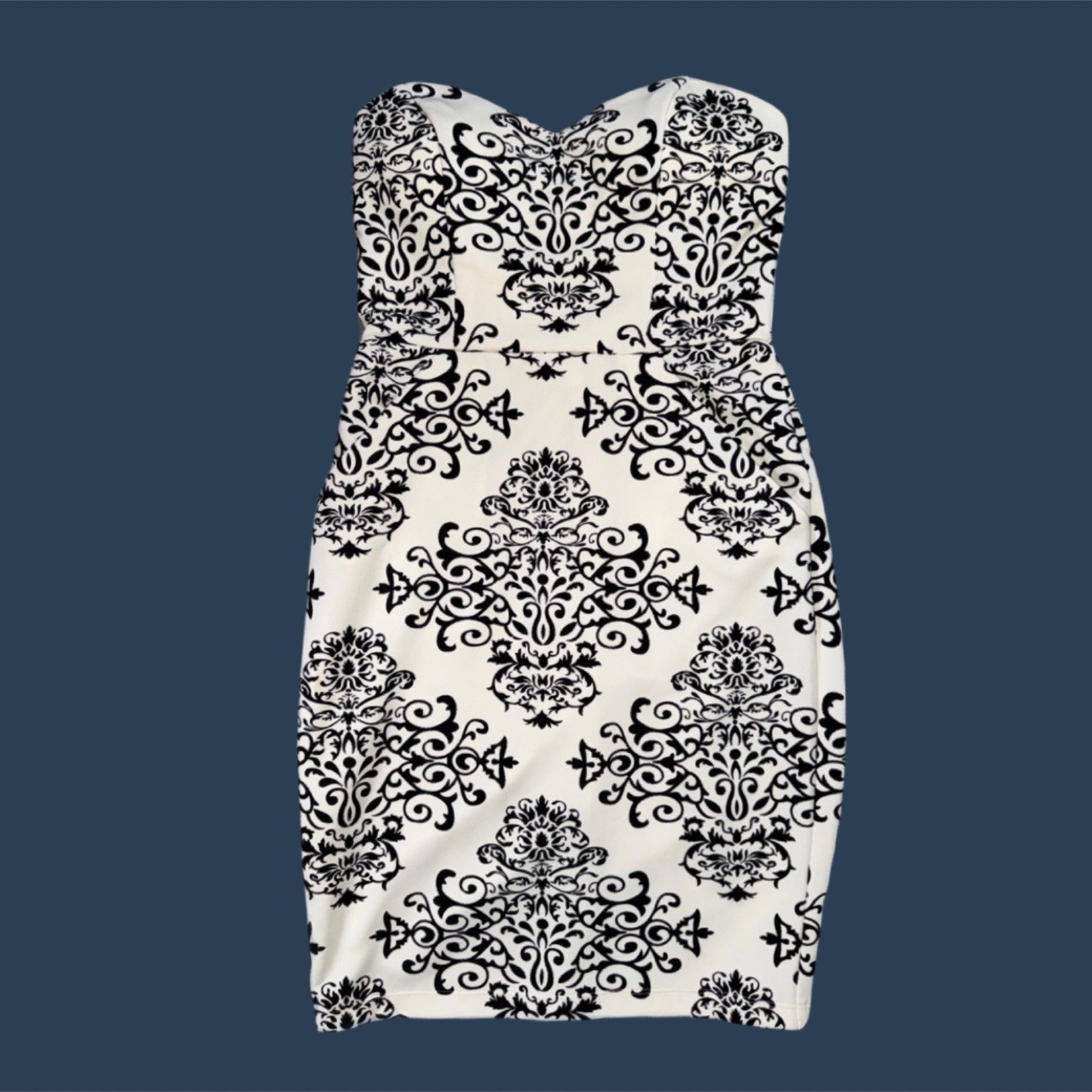 B Darlin Womens Strapless Sweetheart Cream Black Sheath Bodycon Dress Sz 11/ 12