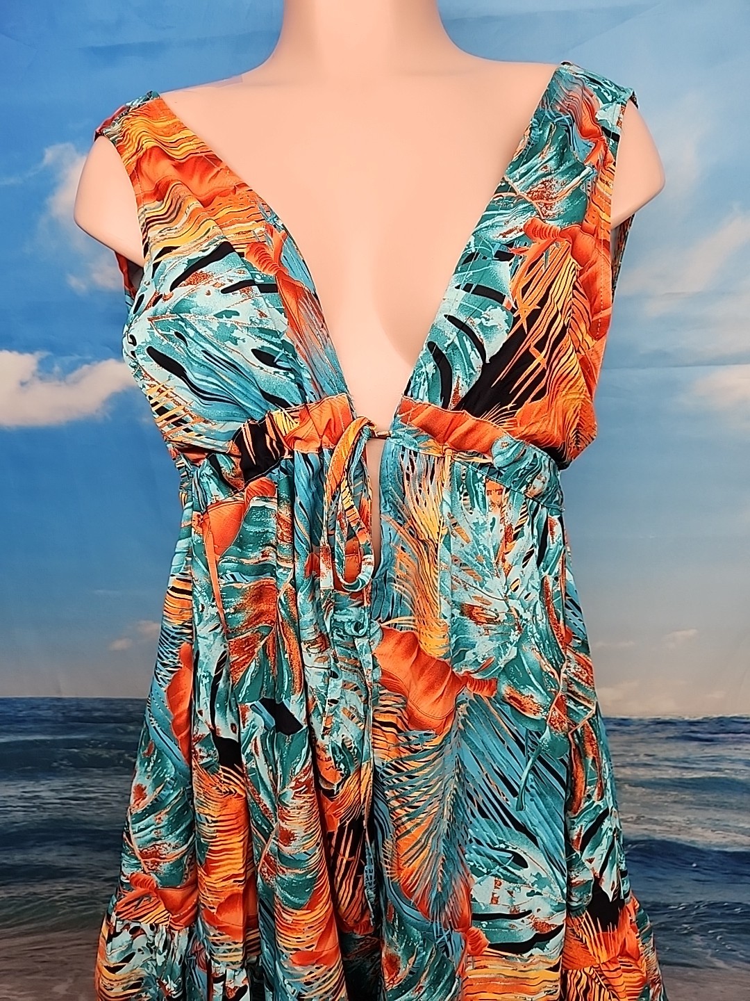 Nwt CUPSHE Floral Print Cover Up V-Neck Blue Orange Size Medium