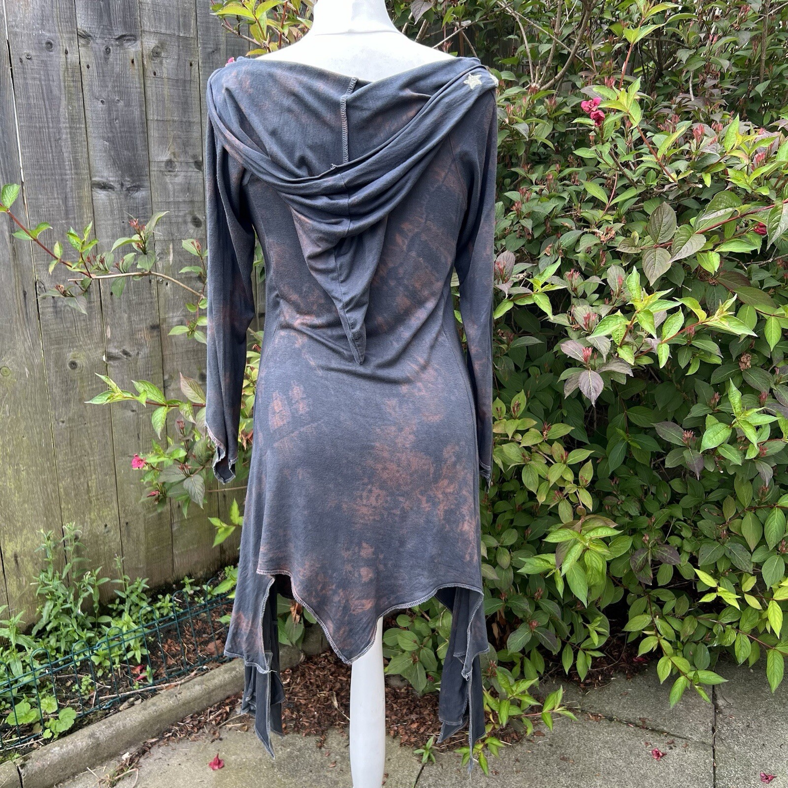 Gringo Tie Dye Pixie Star Tunic Top Dress Hoodie Hippie Boho Asymmetric Hem S