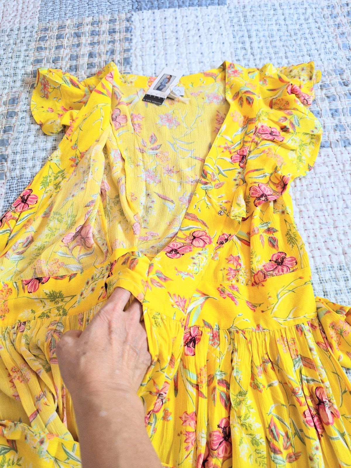 NWT SOFIA Yellow Floral Wrap Dress
