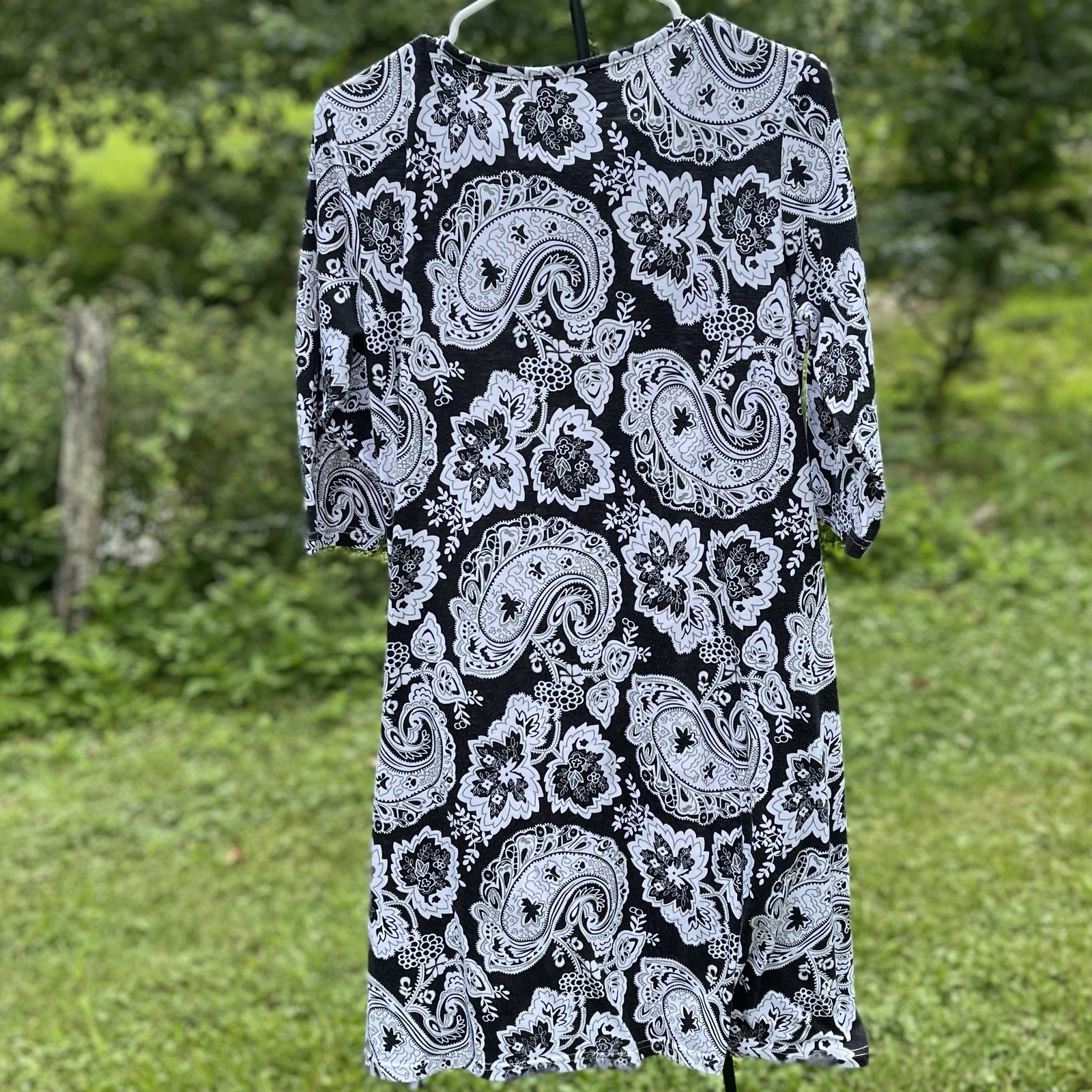 Midi Shift Dress Size Medium Black White Paisley Fairy Office Work
