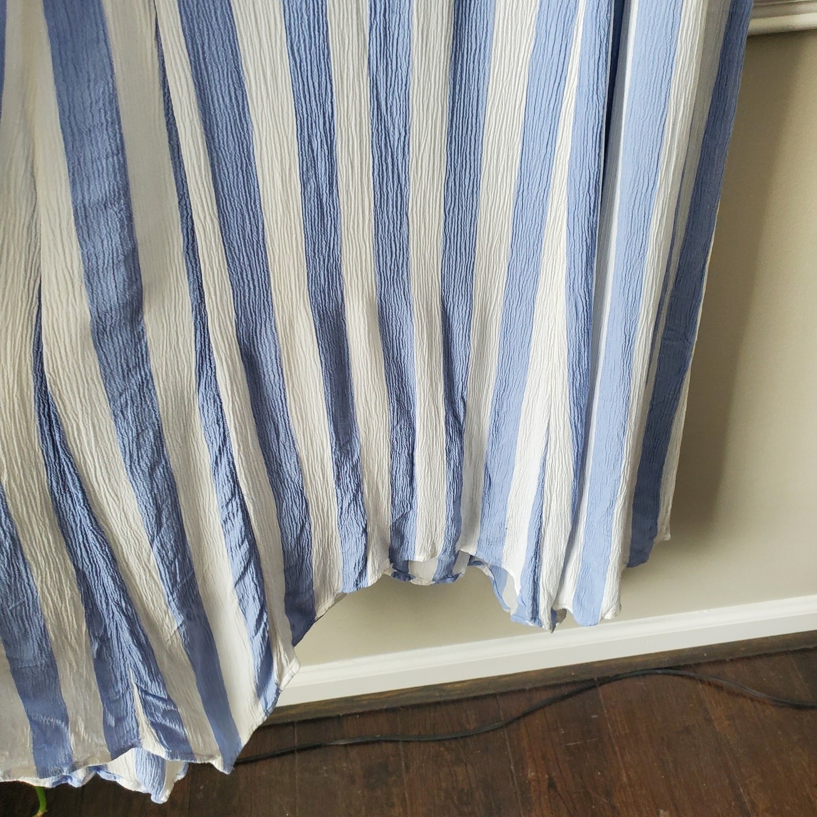 American Eagle Blue White Cabana Stripe Midi Sundress M Boho Chic Preppy Beach