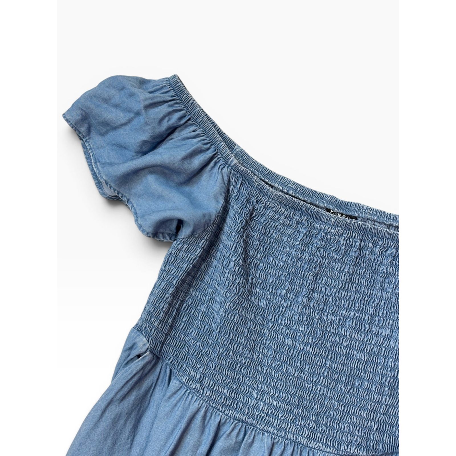 Torrid Chambray Smocked Off Shoulder Dress Women’s Size 00 Blue Lyocell Sz 10