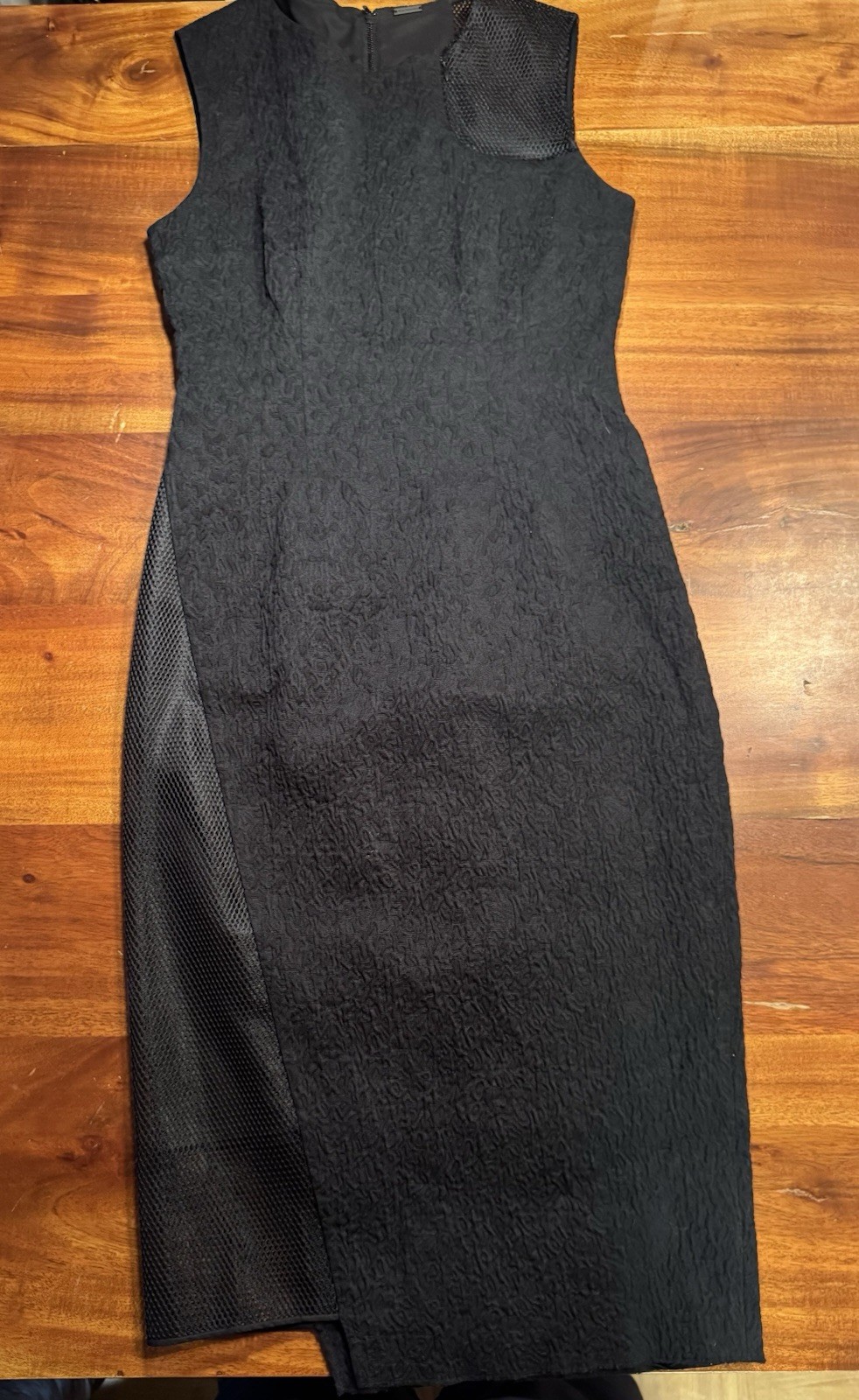 ELIE TAHARI Black Sleeveless Sheath Dress Textured Fabric Mesh Panels Sz 8