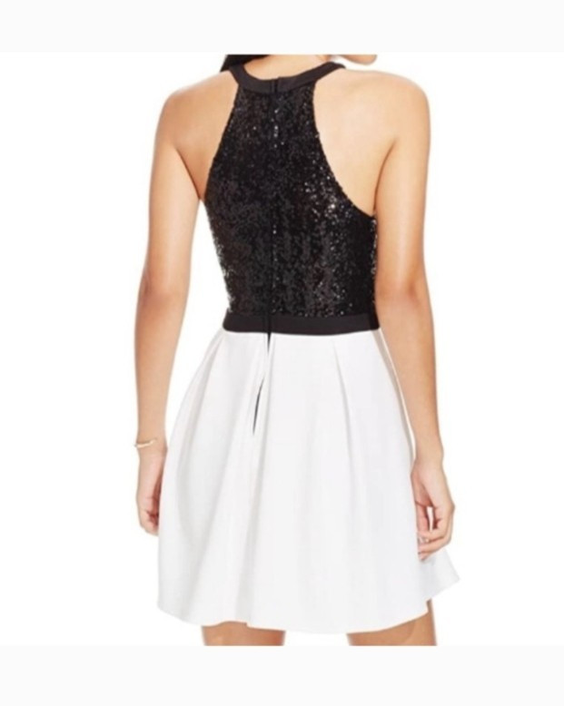 B. Darlin Black & White Sequined Silky Fit & Flare Mini Dress Women’s Size 11/12