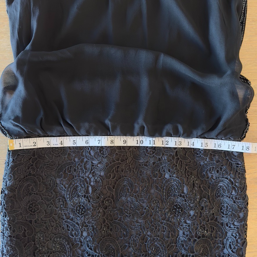AIDAN MATTOX 100% SILK Chiffon Floral Lace Blouson Cocktail Mini Dress-Black-6