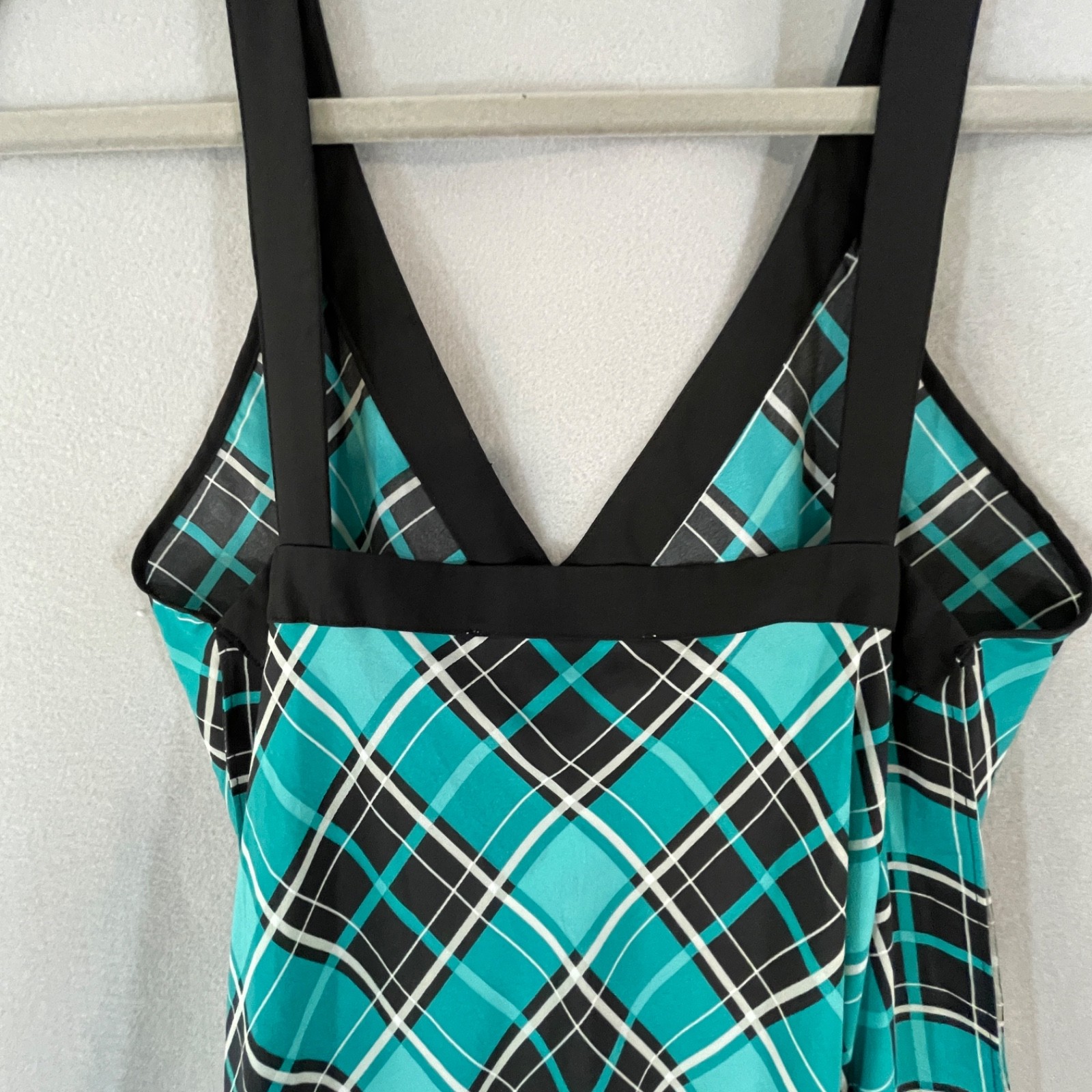 MICHAEL Michael Kors Teal Black Plaid Scarf Print Handkerchief Maxi Dress S/M