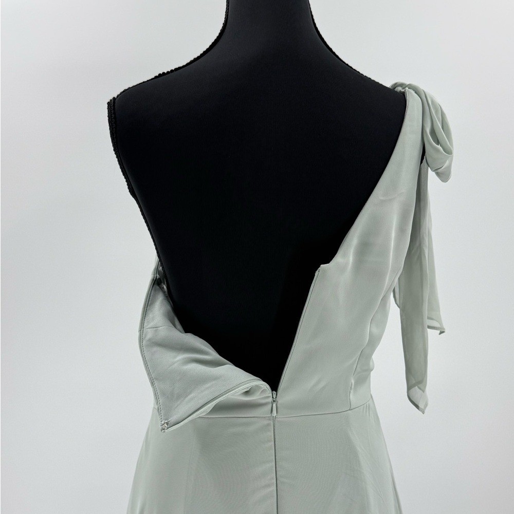 After Six by Dessy Draped 1-Shoulder Maxi Dress w/Scarf Bow, Willow Green Size 2