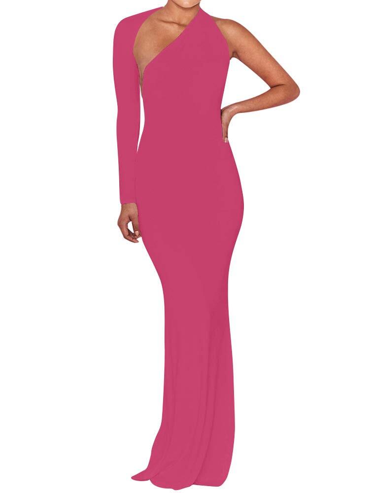 BEAGIMEG Womens Sexy Elegant One Shoulder Backless Evening Long Dress Rose Small