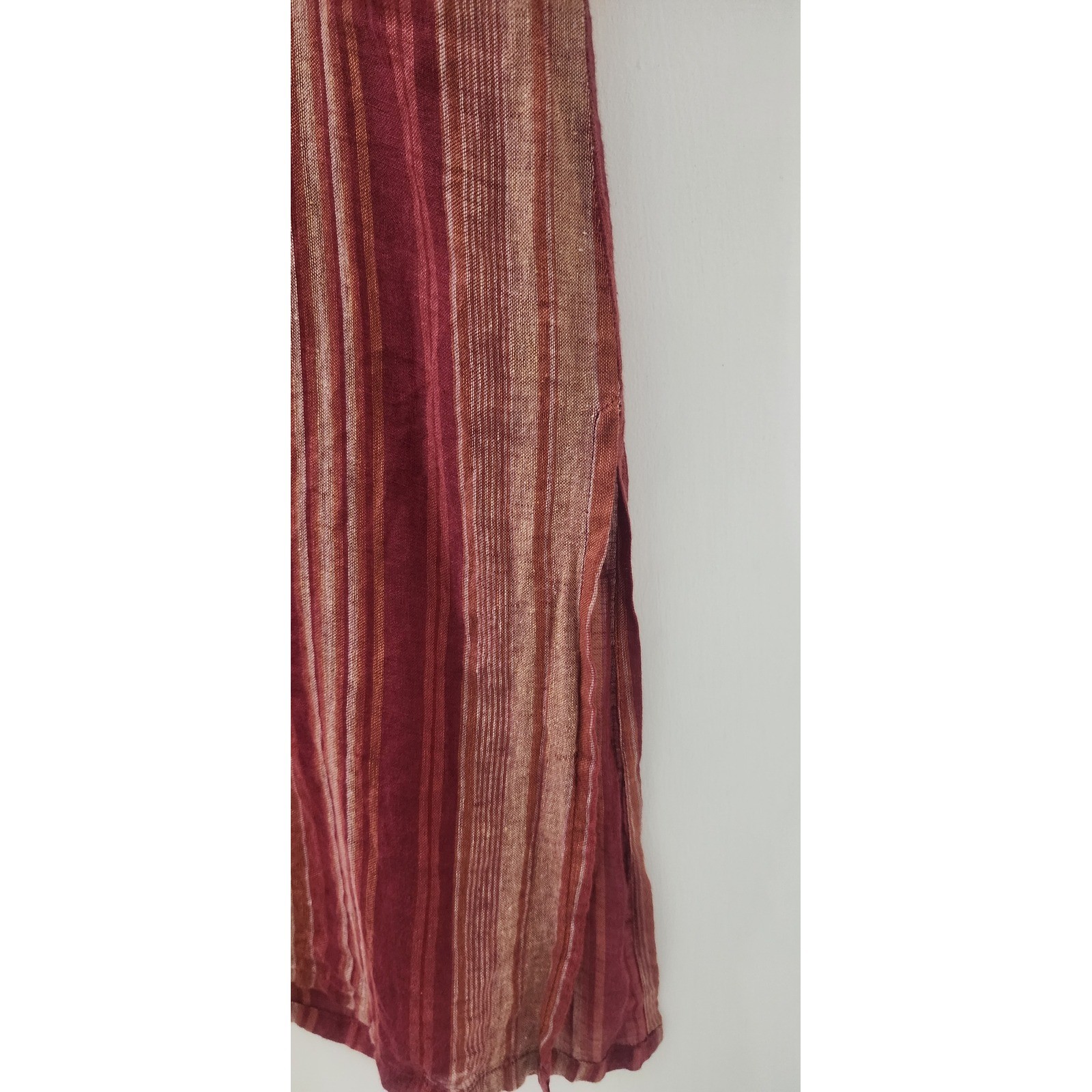 Silky Red Striped Mandarin Collar Tunic Dress Womens Size 46 Midi Side Slits