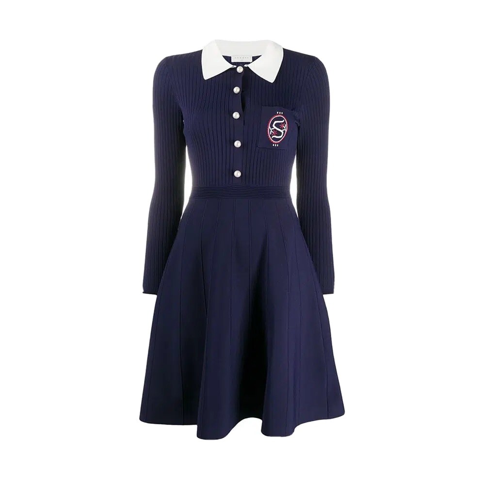 Sandro Polo Collar Knitted A Line Fit & Flare Dress Authentic