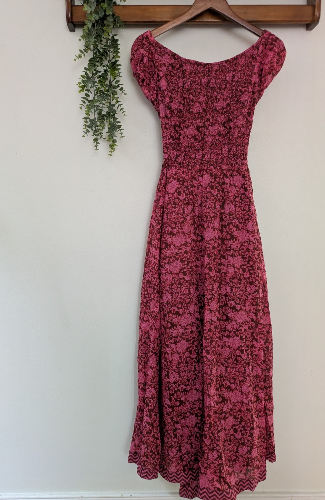 Free People Ultraviolet Smocked Lace-Up Maxi Dress Raspberry Burgundy Floral