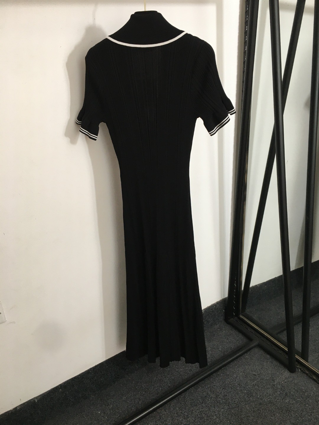 Sandr* French Elegant Temperament Lapel Horn Short Sleeve Knit Dress Long Skirt