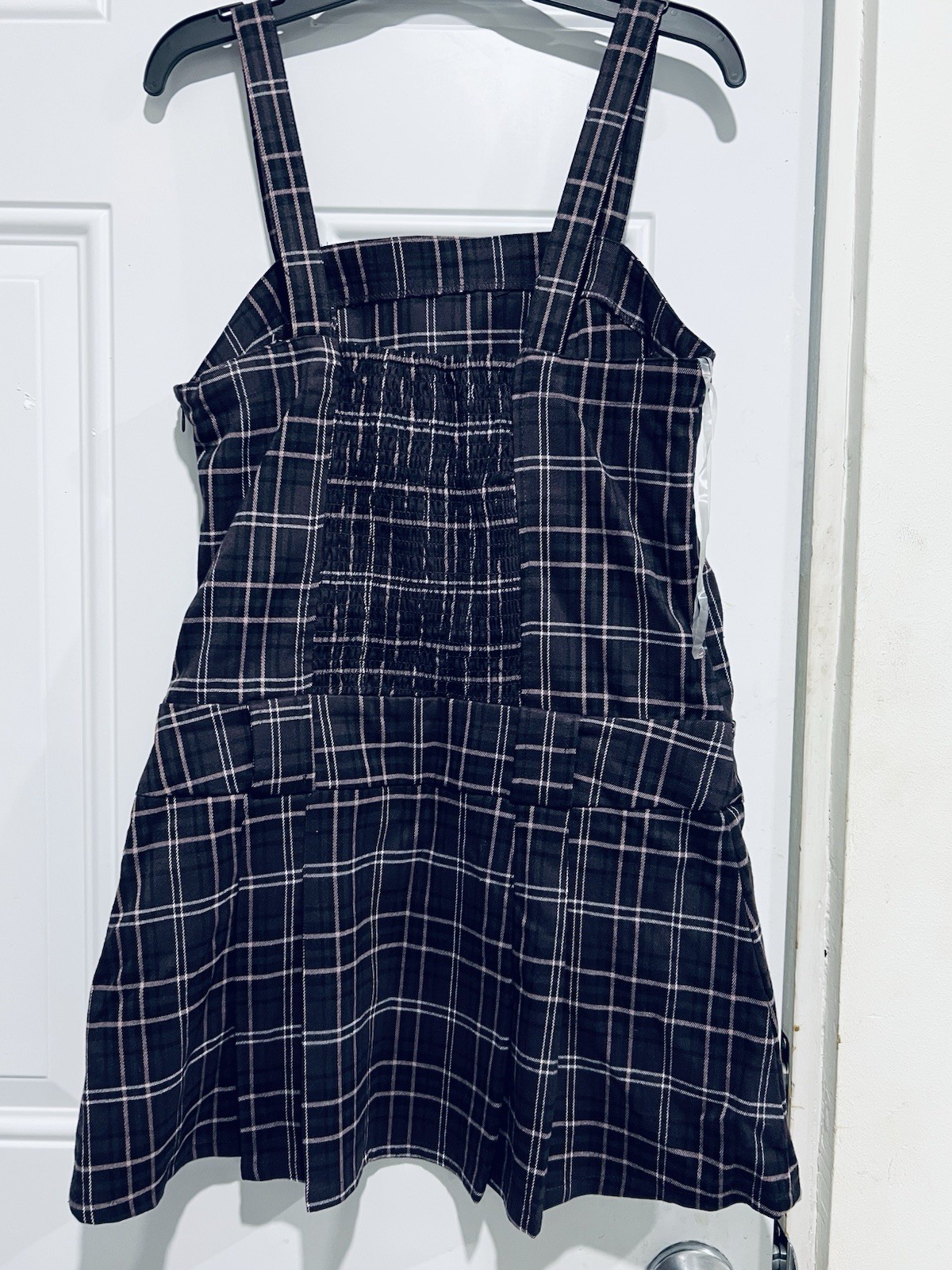 Celebrity Pink Plaid Skater Overall Dress S Sleeveless Black Pink White