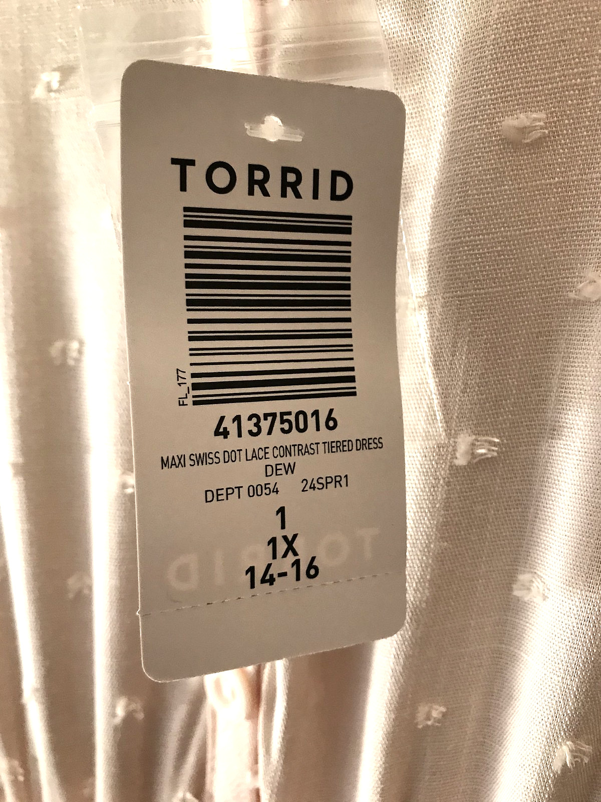 Torrid NWT Plus Size 1X Ivory Swiss Dot Lace Contrast Tiered Maxi Dress Romantic