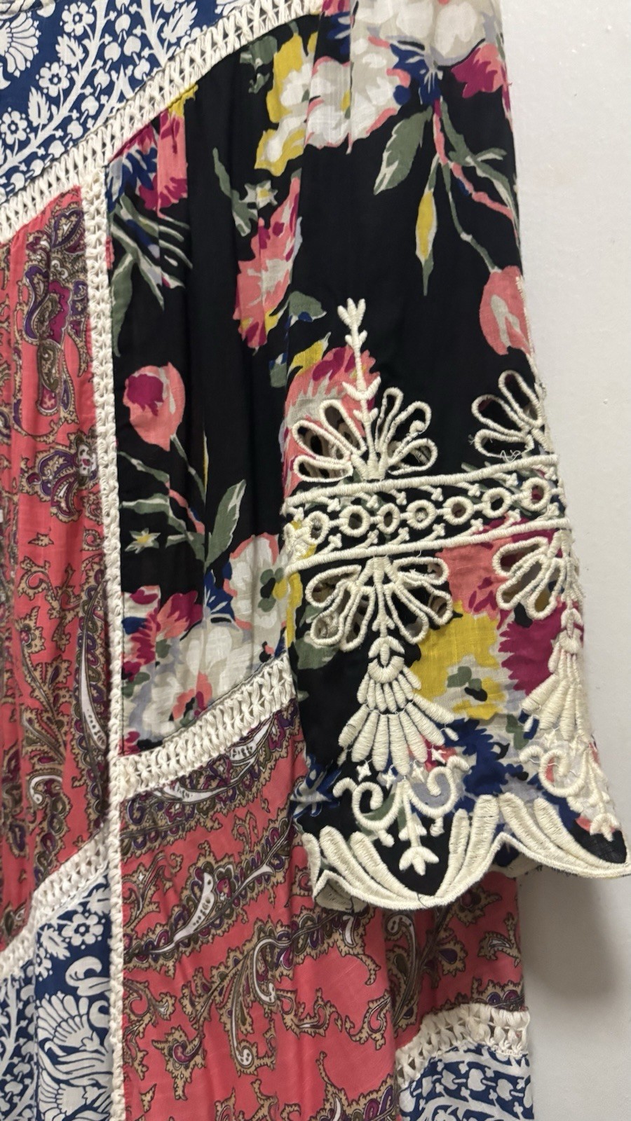 Vanessa Virginia Multi Floral Patchwork Lace Embroidered Trim Bohemian Dress 8P