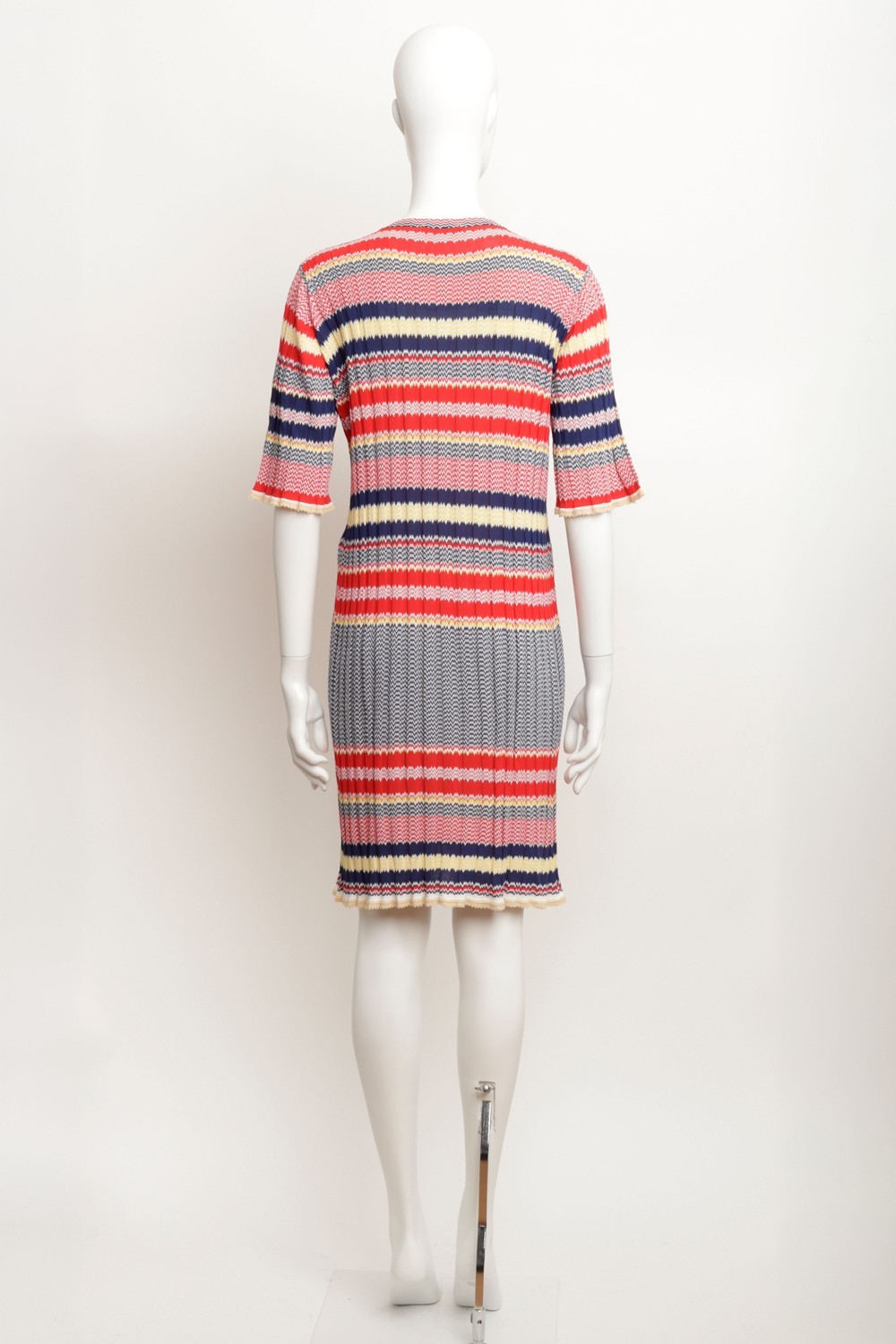 CELINE PHOEBE PHILO 2015 STRIPE KNIT STRETCH DRESS MULTI COLOUR RIBBED VISCOSE