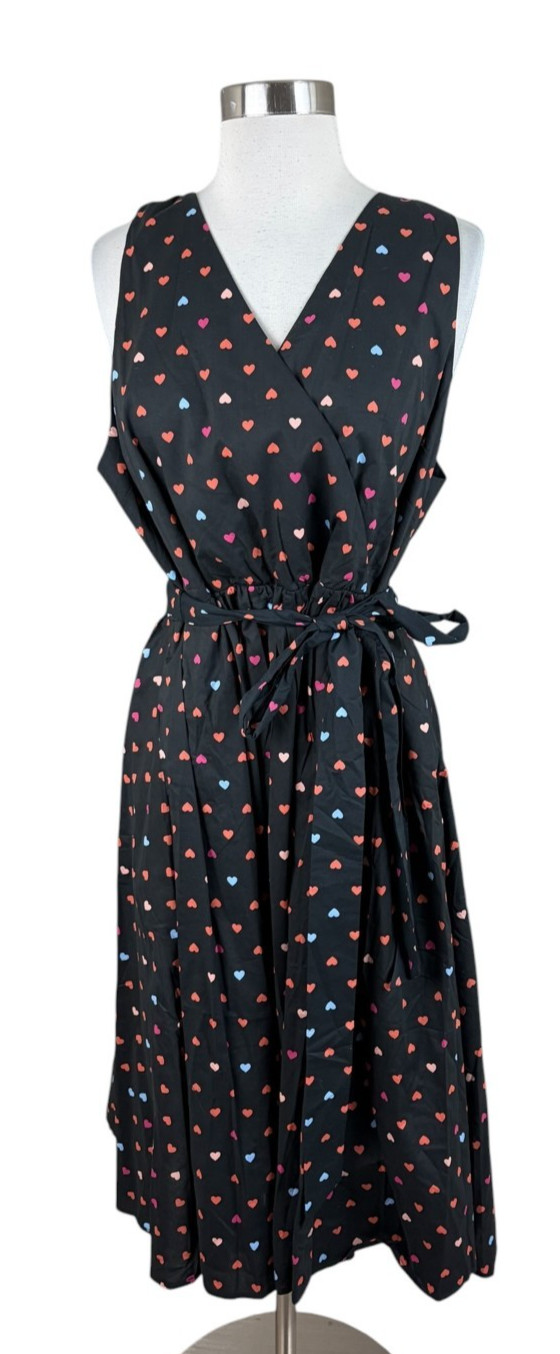 Modcloth NEW Instant Energy Faux Wrap Black Heart Print Dress Size XL Pockets