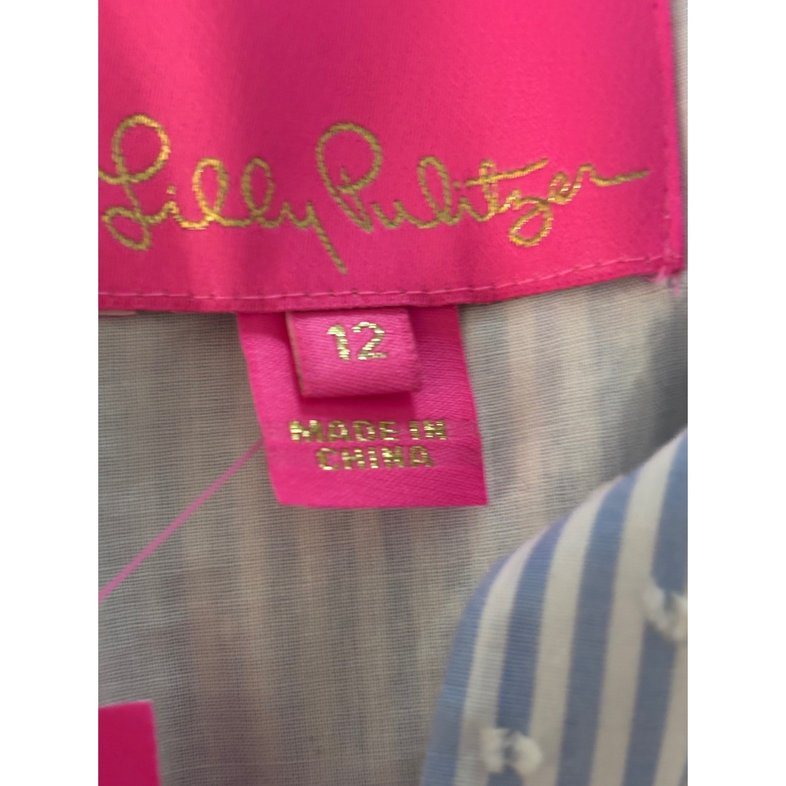 Lilly Pulitzer Ginger Dress 12 Blue Peri Stripe White Clip Dots NWT MSRP $178