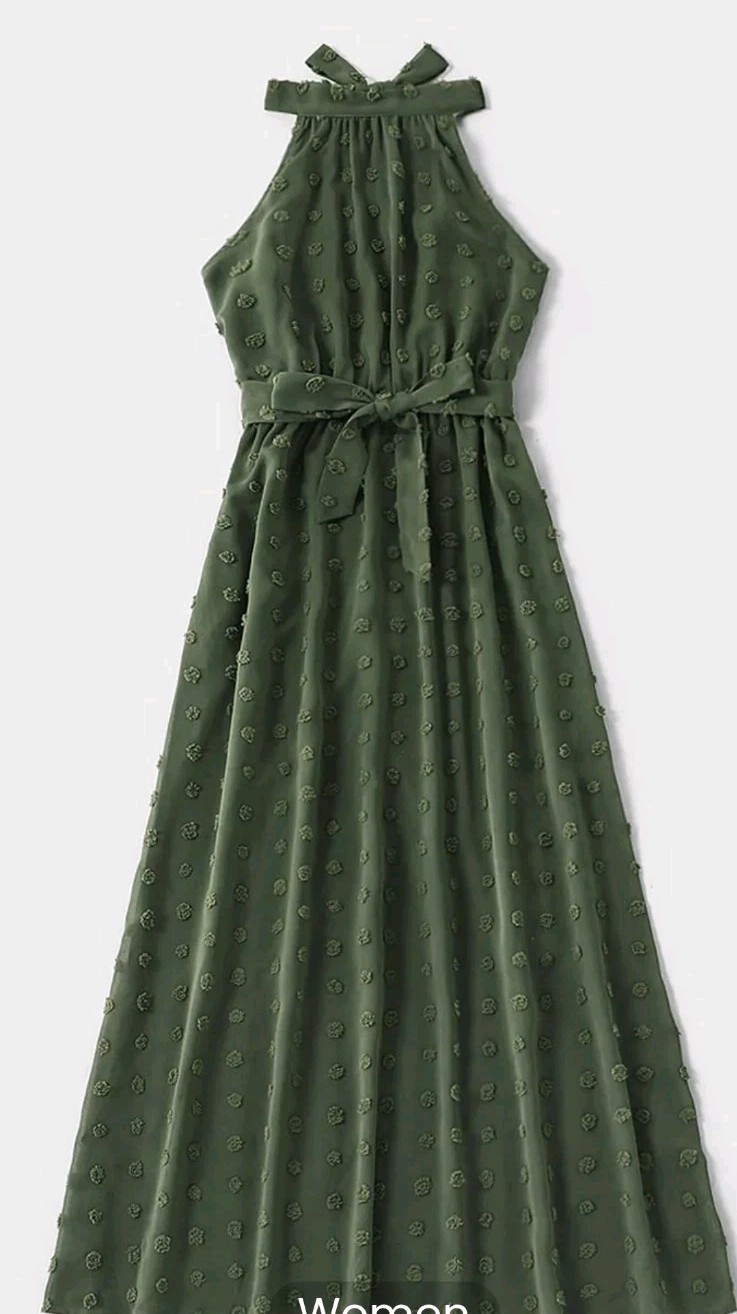 New Pat Pat Large Dark Olive Green Women’s Maxi Dress Swiss Dots Beautiful