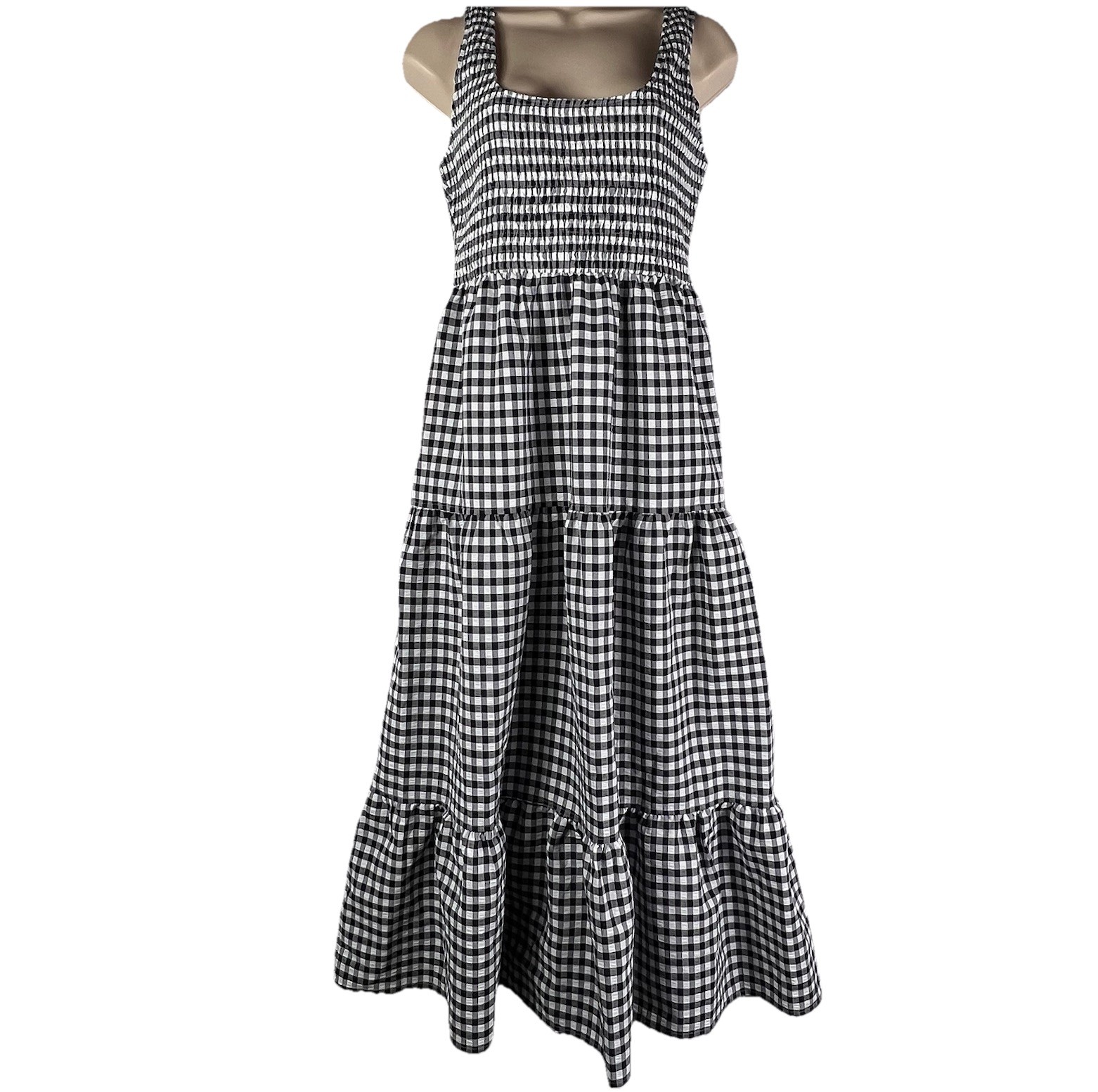 On 34th Dress Women’s Small Below Knee Midi Sleeveless A-Line Smocked Check