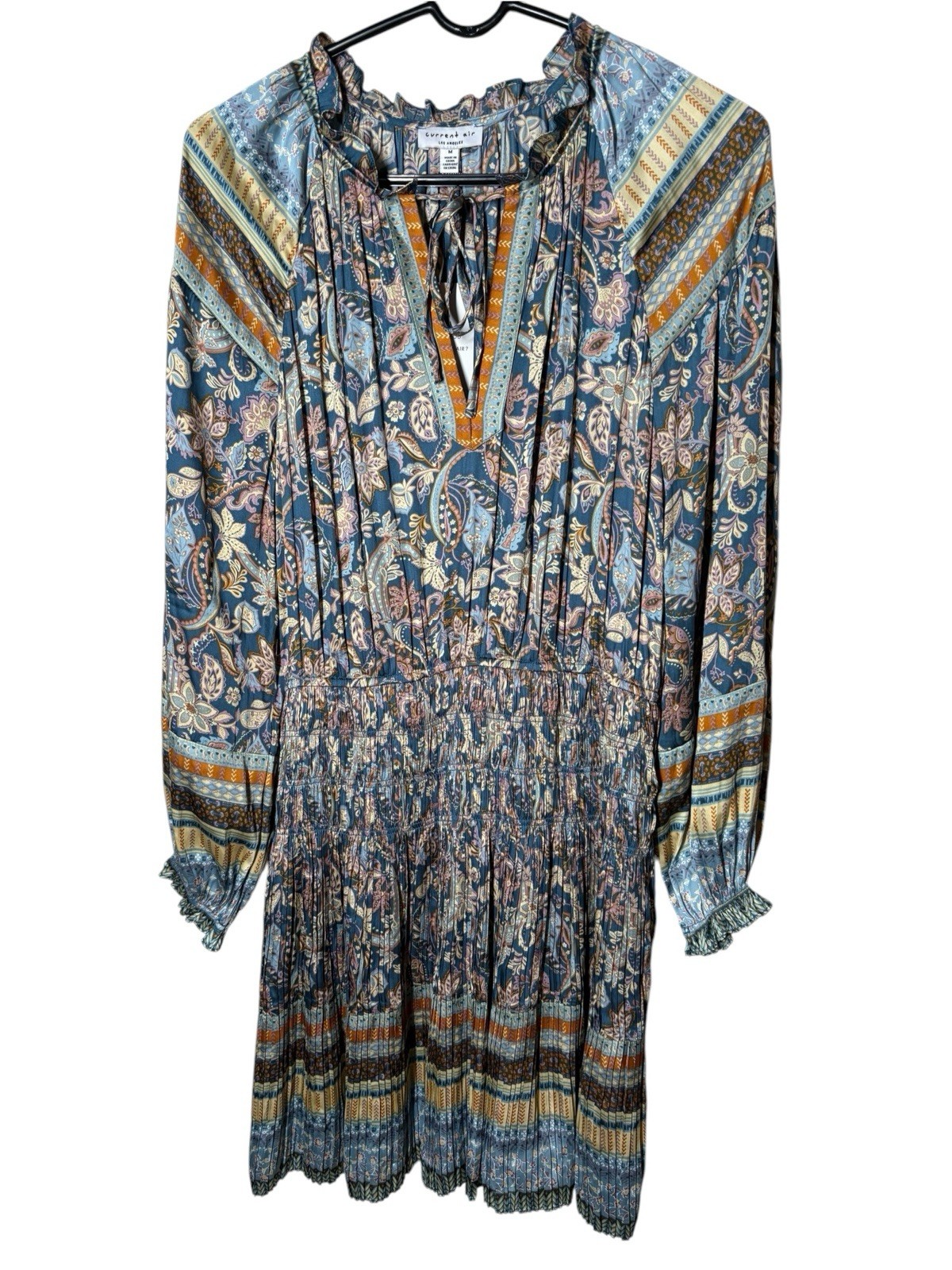 {NWT} Anthro CURRENT AIR Boho Floral Long-Sleeve Smocked Waist Dress Medium