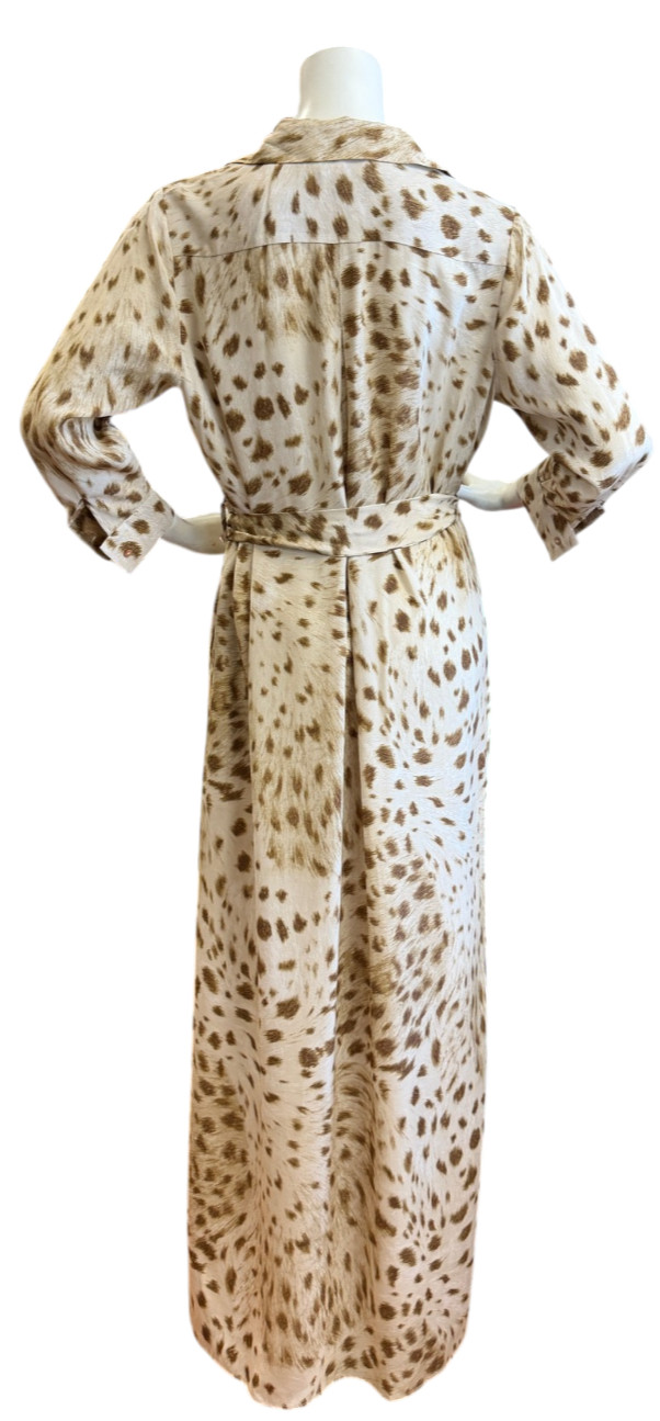 NWT L’AGENCE Cameron Silk Collar Dress Cacao Leopard Rope Belt Sleeves L Large