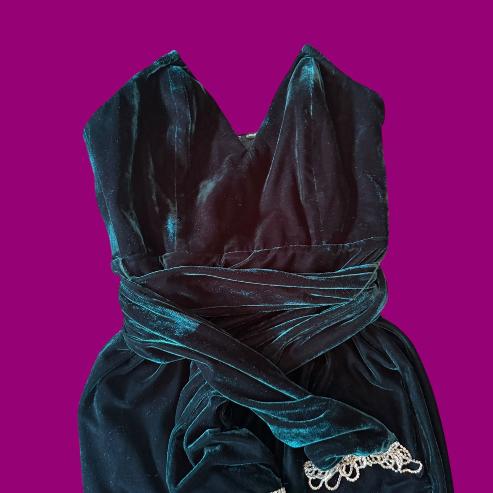 Camilo Coelho Jaylene Velvet Dark Jade Green Boned Bodice Strapless Mini Dress S
